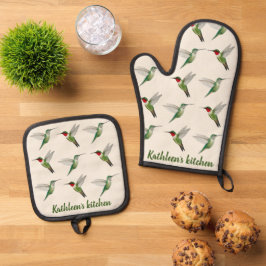 カスタムルビー喉のハミングバード 鍋つかみ&鍋敷きセット