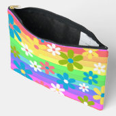 カスタムレインボーエレガントフローラカラーターコイズブルー アクセサリーポーチ (見開き)