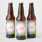 カスタムレインボーカラフル抽象芸術モノグラム ビールラベル (ボトル)