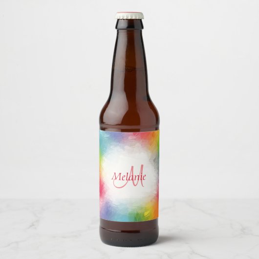 カスタムレインボーカラフル抽象芸術モノグラム ビールラベル (正面)