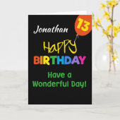 カスタムレインボーカラーズオンブラック13誕生日 カード (黄色い花)