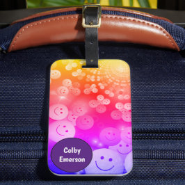 カスタムレインボーカラーハッピースマイル紫色の泡 ラゲッジタグ