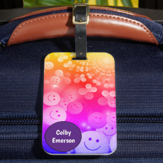 カスタムレインボーカラーハッピースマイル紫色の泡 ラゲッジタグ