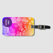 カスタムレインボーカラーハッピースマイル紫色の泡 ラゲッジタグ (正面横)