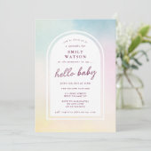 カスタムレインボーフェアリーグラデーションボホアーチベイビーシャワー 招待状 (スタンド正面)