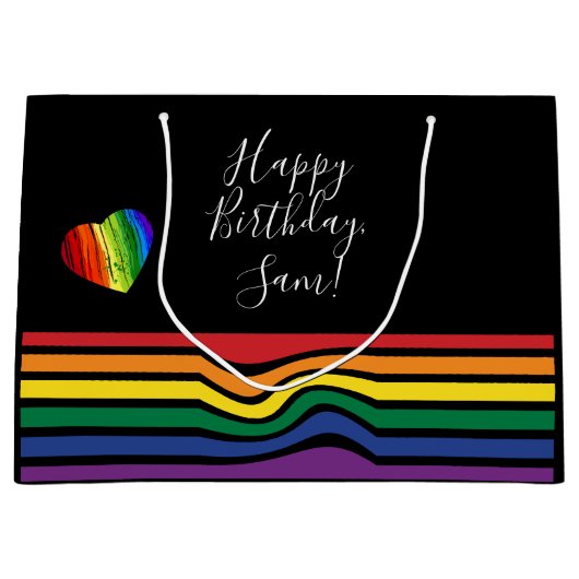 カスタムレインボープライドハート抱き枕 ラージペーパーバッグ (正面)