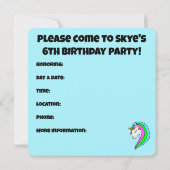 カスタムレインボーユニコーン 招待状 (裏面)