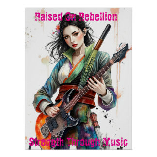 カスタムレインボー・ウォリアー・ガール・ギタリスト・アインスパイアート ポスター