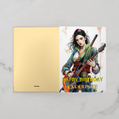 カスタムレインボー・ウォリアー・ガール・ギタリスト・アインスパイアート 箔グリーティングカード (外側レイダウン)