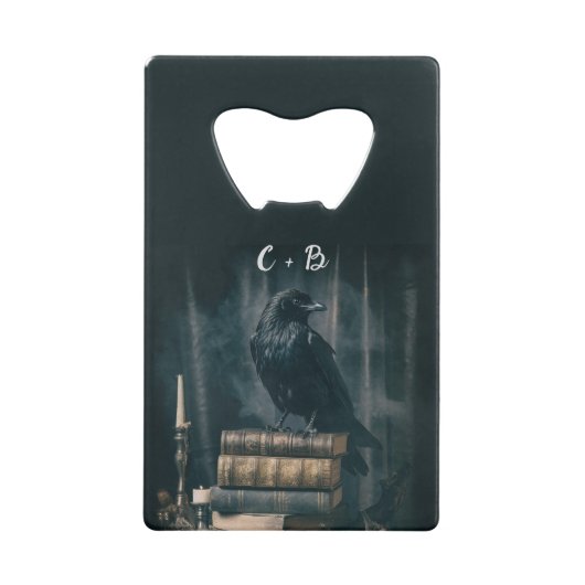 カスタムレイヴンハロウィーン結婚式の引き出物 クレジットカード栓抜き (裏面)