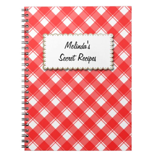 カスタムレシピノート赤と白用格子模様 ノートブック (正面)