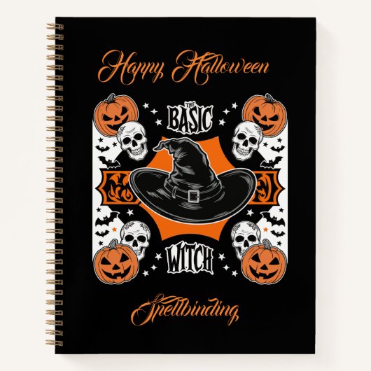 カスタムレシピモダンブックキュートウィッチハットハロウィーン ノートブック (正面)