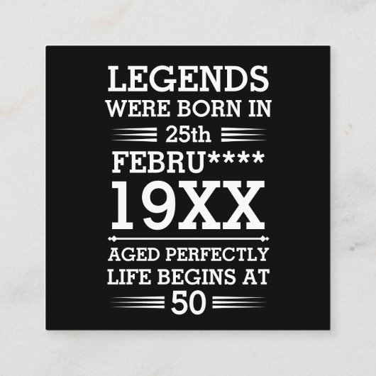 カスタムレジェン生まれトが日付月年の年齢にあった スクエア名刺 (裏面)