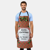 カスタムレストランクリスマスレッドプレイド エプロン (着用した状態)