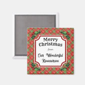 カスタムレストランクリスマスレッドプレイド マグネット (正面/裏面)