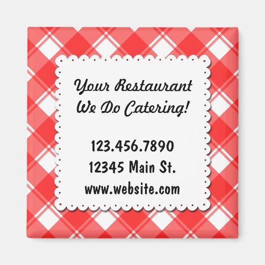 カスタムレストランビジネス赤い格子磁石 マグネット (正面)