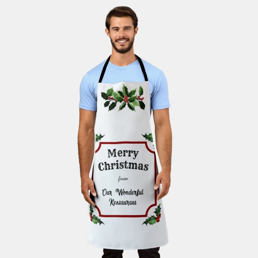 カスタムレストランメリークリスマス エプロン (着用した状態)