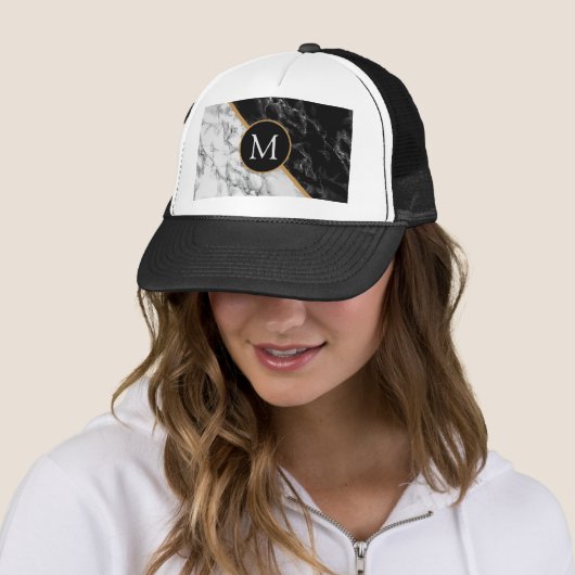 カスタムレタートラック車帽白黒大理石 キャップ (インサイチュ)