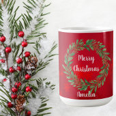カスタムレッドクリスマスグリーンリース コーヒーマグカップ