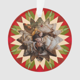 カスタムレッドグリーンクリスマススター写真ギフトツリー オーナメント