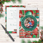 カスタムレッドグリーンプレイドクリスマスファミリー写真 シーズンカード