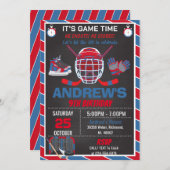 カスタムレッドシンプルホッケー誕生日招待状 招待状 (正面/裏面)