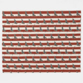 カスタムレッドストライプダシュンドペット名 フリースブランケット (正面(横))