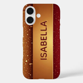 カスタムレッドドリッピングペイントオーバーゴールドグリッター iPhone 16ケース