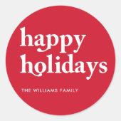 カスタムレッドハッピーホリデイズクリスマス ラウンドシール (正面)