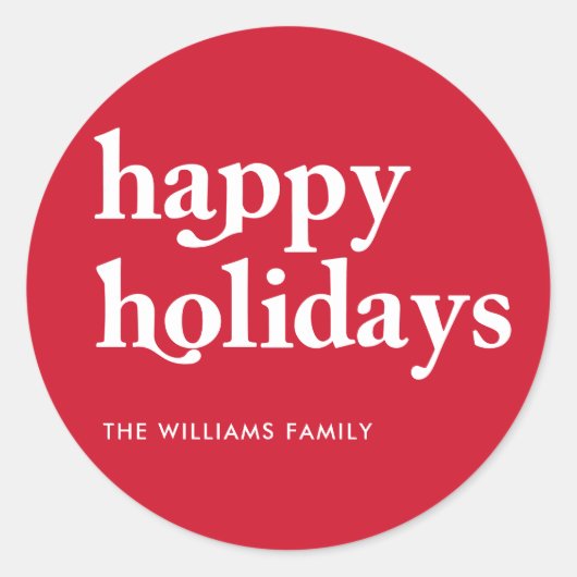 カスタムレッドハッピーホリデイズクリスマス ラウンドシール (正面)