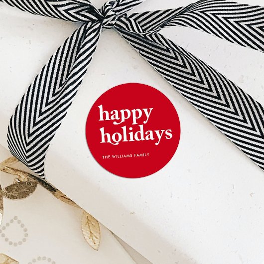 カスタムレッドハッピーホリデイズクリスマス ラウンドシール