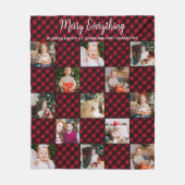 カスタムレッドバッファロープレイドホリデーフォトコラージュ フリースブランケット (正面)