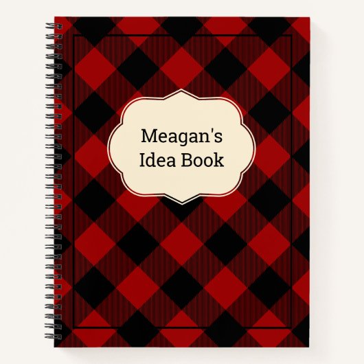 カスタムレッドバッファロープレイド ノートブック (正面)