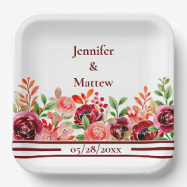 カスタムレッドピンクオレンジフラワー紙プレート ペーパープレート