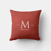 カスタムレッドブラウンレザールックモノグラムテンプレート クッション (裏面)