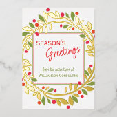 カスタムレッドベリーグリーンホリーリーフ金ゴールド 箔シーズンカード (正面)