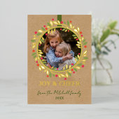 カスタムレッドベリーグリーン葉リース金ゴールド 箔シーズンカード (立ち正面)