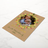 カスタムレッドベリーグリーン葉リース金ゴールド 箔シーズンカード (回転した状態)