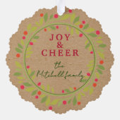 カスタムレッドベリーグリーン葉リース オーナメントカード (裏面)