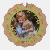 カスタムレッドベリーグリーン葉リース オーナメントカード (正面)