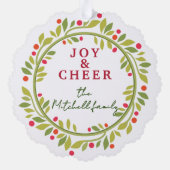 カスタムレッドベリーグリーン葉リース オーナメントカード (裏面)