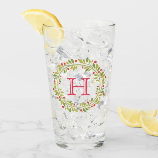 カスタムレッドホリーベリーグリーン葉リース タンブラーグラス (アイス正面)