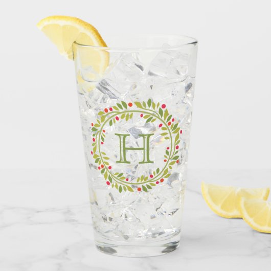 カスタムレッドホリーベリーグリーン葉リース タンブラーグラス (アイス正面)