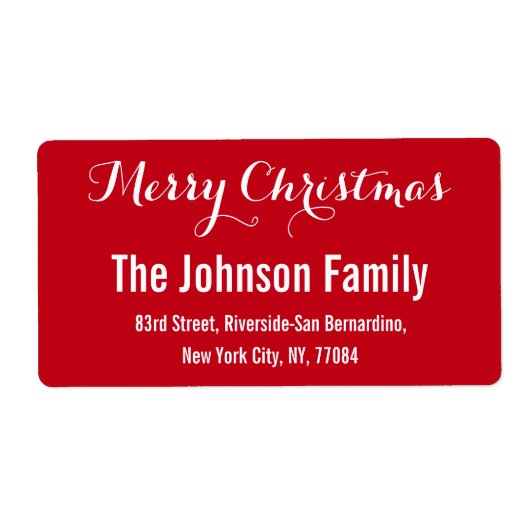 カスタムレッドホワイトエレガントクリスマス差出人住所 ラベル (正面)