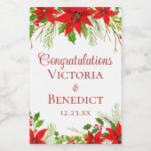 カスタムレッドポインセチア結婚クリスマスフローラ ワインラベル (シングルラベル)