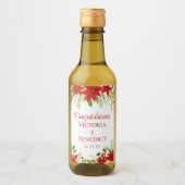 カスタムレッドポインセチア結婚クリスマスフローラ ワインラベル (正面)