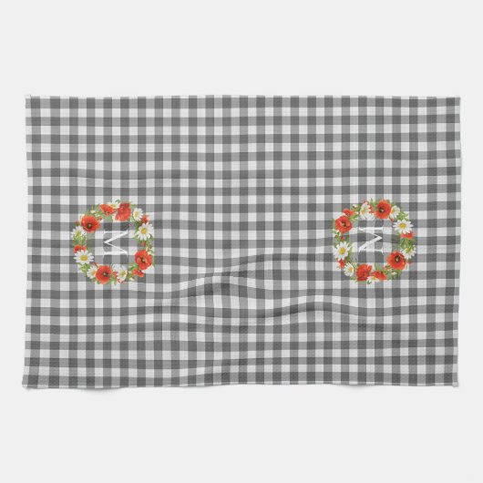 カスタムレッドポピズホワイトイエローデイジーリース キッチンタオル (横)