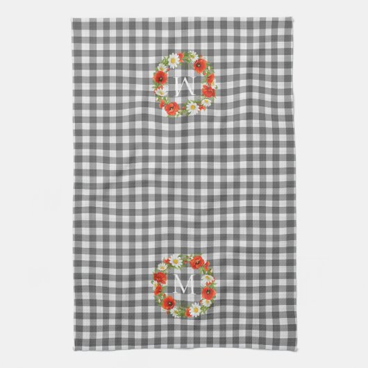 カスタムレッドポピズホワイトイエローデイジーリース キッチンタオル (縦)