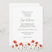 カスタムレッドポピーガーデンフローラシックブライダルシャワー 招待状 (正面/裏面)