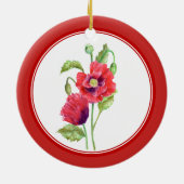 カスタムレッドポピー植物学フローラアート セラミックオーナメント (裏面)